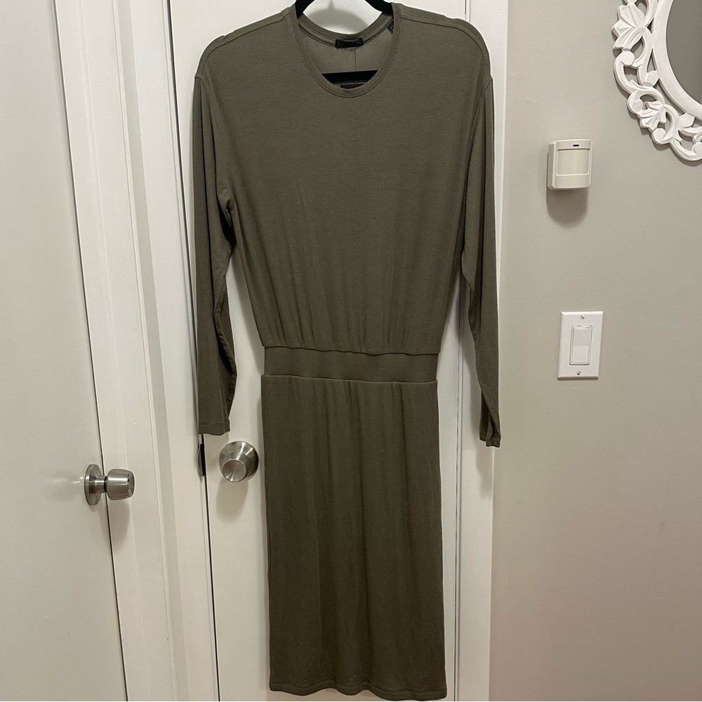 ATM Anthony Thomas Melillo Ribbed Jay Dress Bodycon Long Sleeve S Army Green